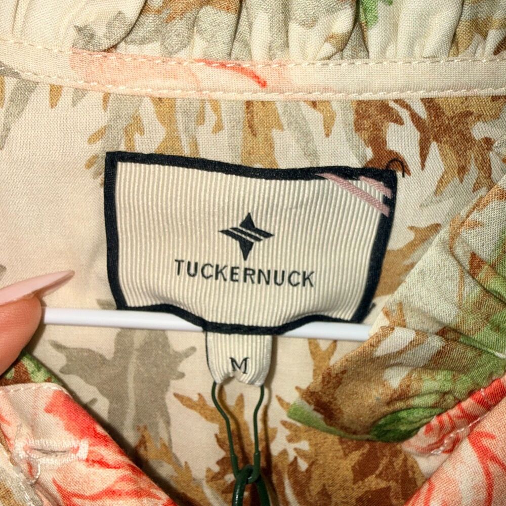 Tuckernuck Sun Faded Floral Pink Ruffle Collar Button Down Shirt - M - Picture 6 of 8